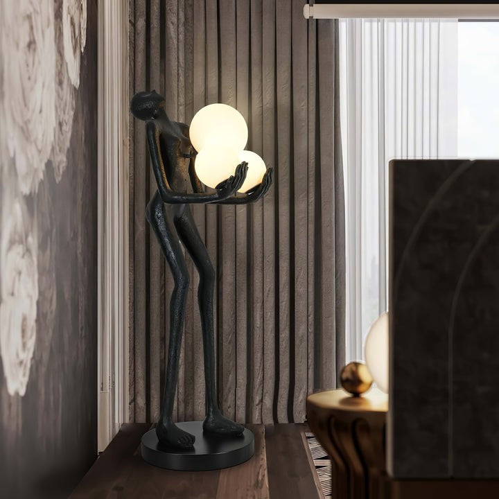 Celestial Orb LED Floor Lamp with Sculptural Metal Frame