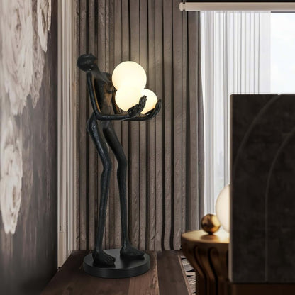 Celestial Orb LED Floor Lamp with Sculptural Metal Frame