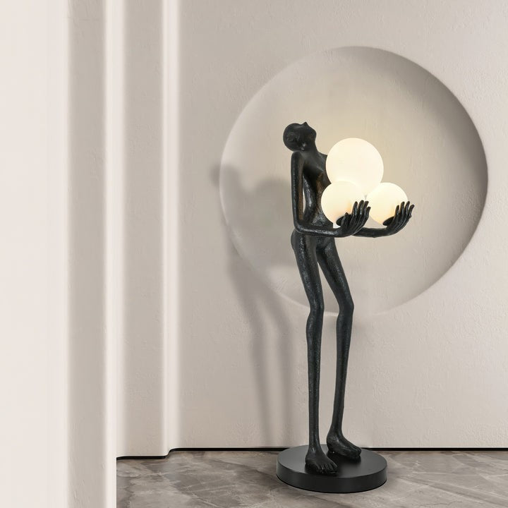 Celestial Orb LED Floor Lamp with Sculptural Metal Frame