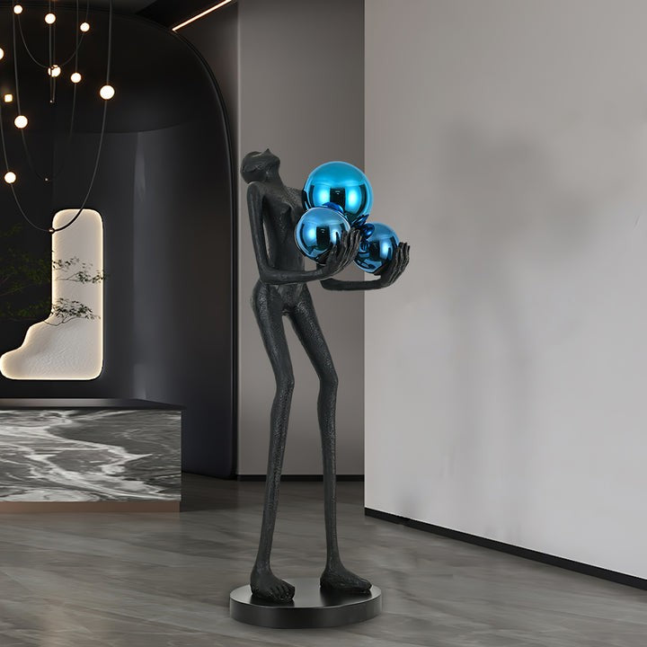 Celestial Orb LED Floor Lamp with Sculptural Metal Frame
