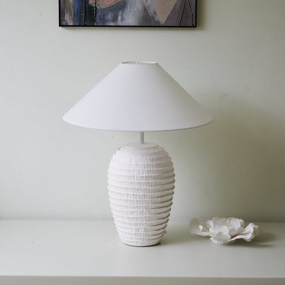 Ceramic Ripple Table Lamp with White Linen Shade