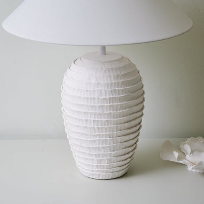 Ceramic Ripple Table Lamp with White Linen Shade