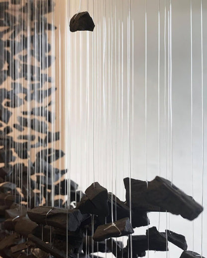 Charcoal Linear LED Chandelier – Stone & Metal Ceiling Light