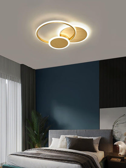 Contemporary Circular Triple-Ring LED Ceiling Light – Gold Finish