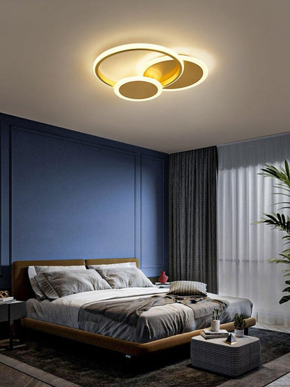Contemporary Circular Triple-Ring LED Ceiling Light – Gold Finish