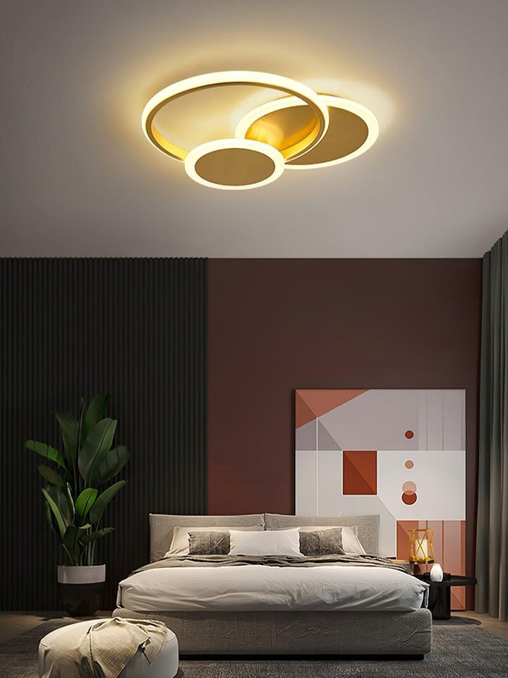Contemporary Circular Triple-Ring LED Ceiling Light – Gold Finish