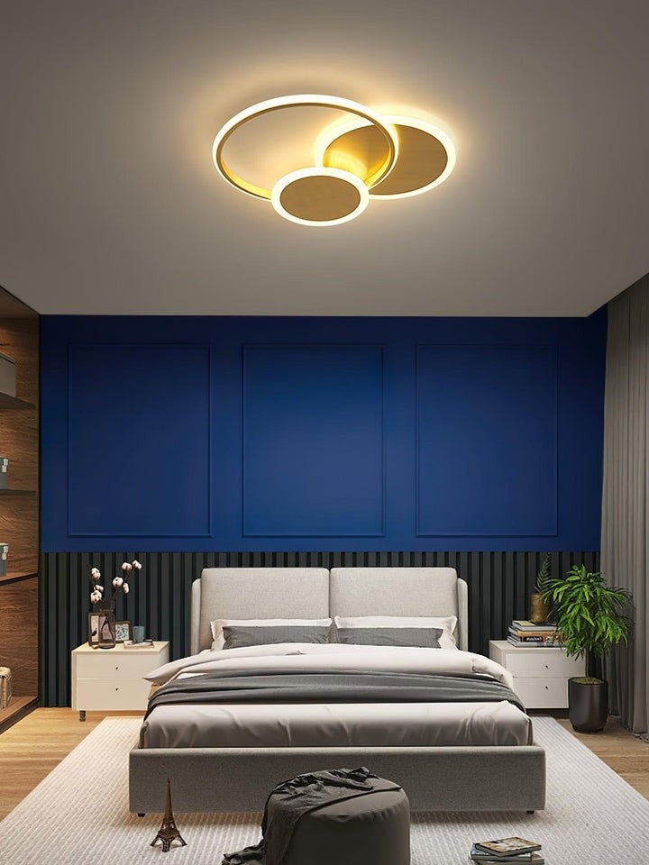 Contemporary Circular Triple-Ring LED Ceiling Light – Gold Finish