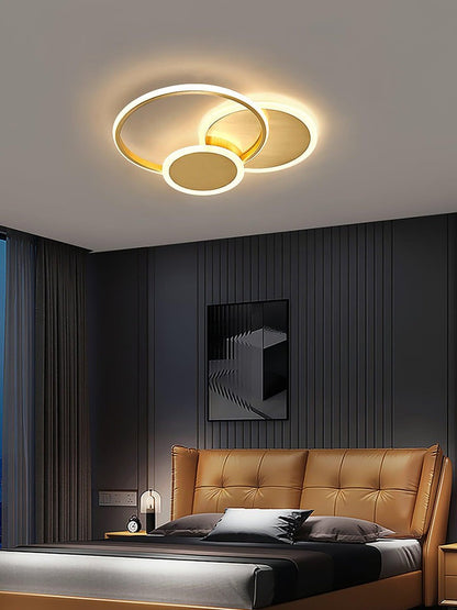 Contemporary Circular Triple-Ring LED Ceiling Light – Gold Finish