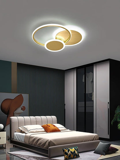 Contemporary Circular Triple-Ring LED Ceiling Light – Gold Finish