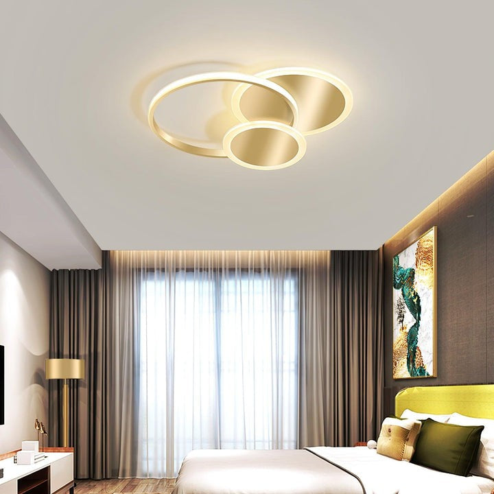 Contemporary Circular Triple-Ring LED Ceiling Light – Gold Finish