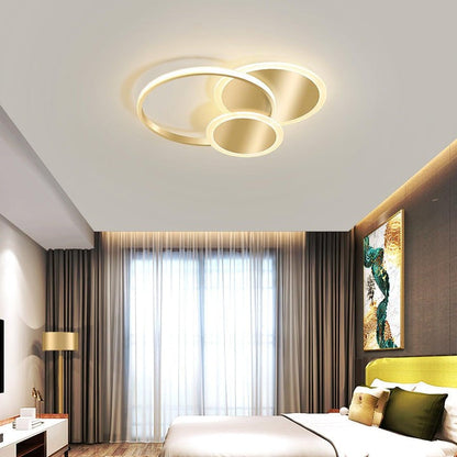 Contemporary Circular Triple-Ring LED Ceiling Light – Gold Finish