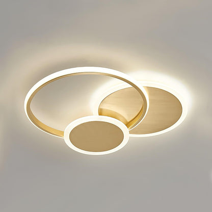 Contemporary Circular Triple-Ring LED Ceiling Light – Gold Finish