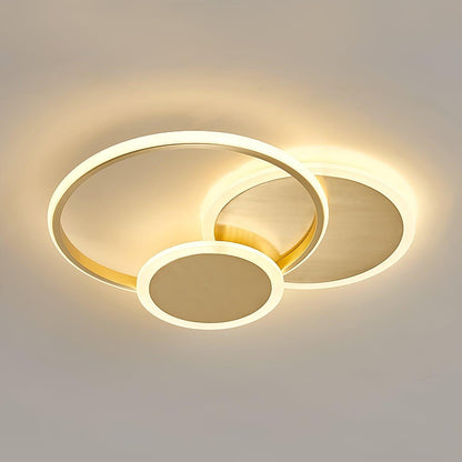 Contemporary Circular Triple-Ring LED Ceiling Light – Gold Finish
