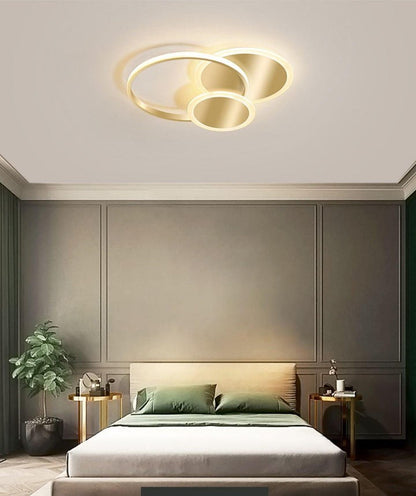 Contemporary Circular Triple-Ring LED Ceiling Light – Gold Finish