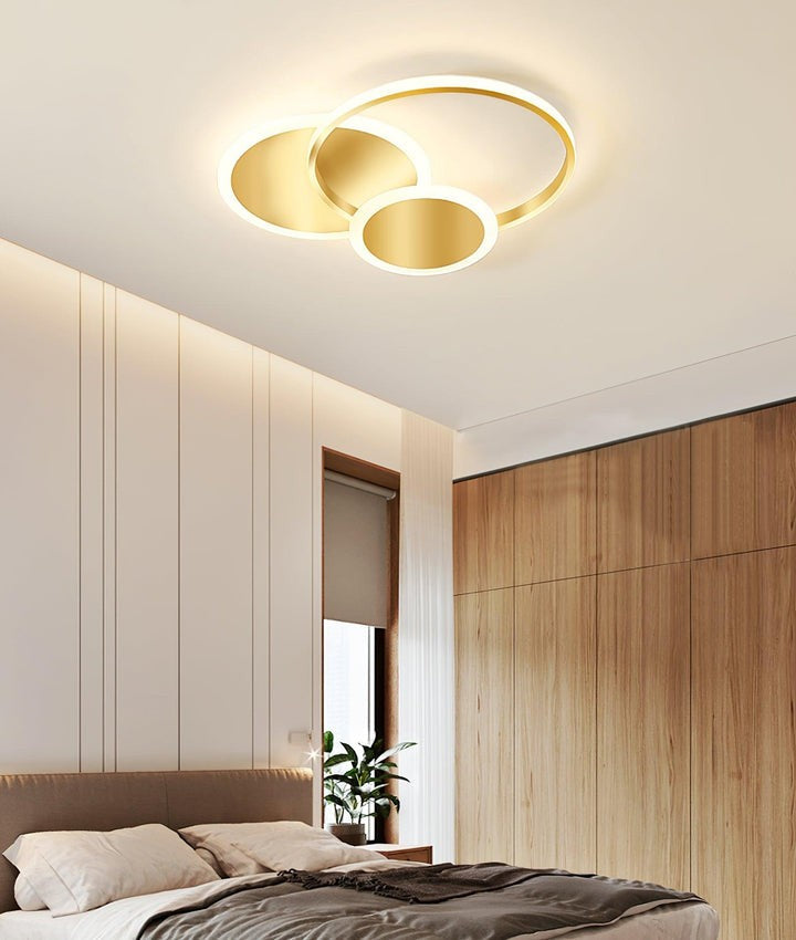 Contemporary Circular Triple-Ring LED Ceiling Light – Gold Finish
