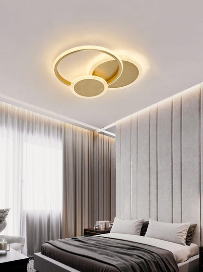 Contemporary Circular Triple-Ring LED Ceiling Light – Gold Finish