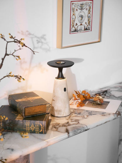 Cordless Travertine Table Lamp with Touch-Activated LED