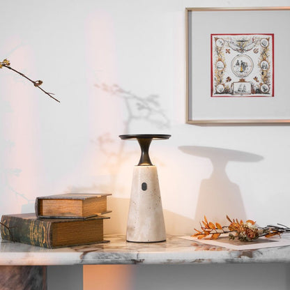 Cordless Travertine Table Lamp with Touch-Activated LED