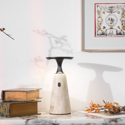 Cordless Travertine Table Lamp with Touch-Activated LED