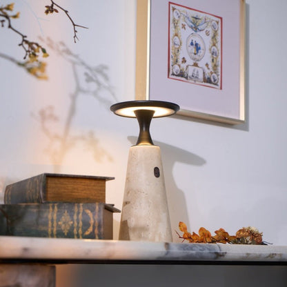 Cordless Travertine Table Lamp with Touch-Activated LED