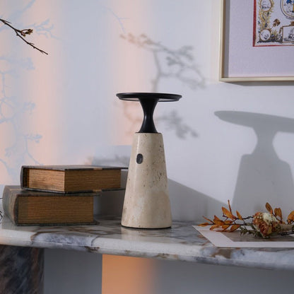 Cordless Travertine Table Lamp with Touch-Activated LED