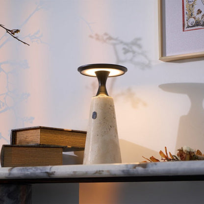 Cordless Travertine Table Lamp with Touch-Activated LED
