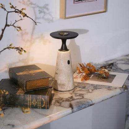 Cordless Travertine Table Lamp with Touch-Activated LED
