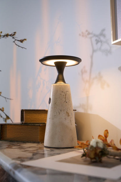 Cordless Travertine Table Lamp with Touch-Activated LED