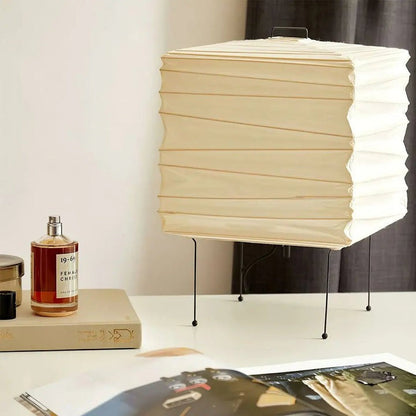 Cube Paper Lantern Table Lamp with Black Wire Frame