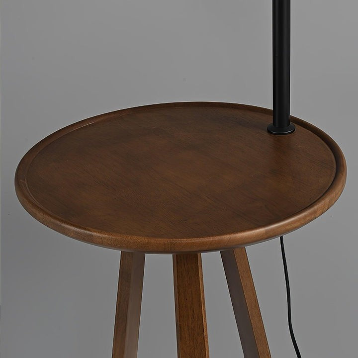 Curved Arc Side Table Floor Lamp with Walnut Wood Shelf