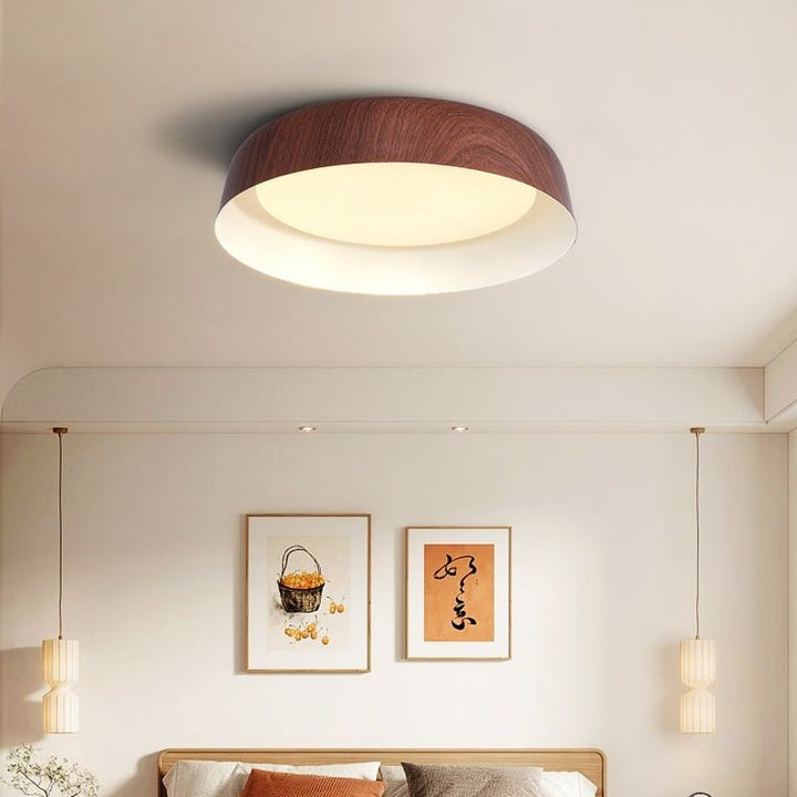 Curved Wood-Grain LED Flush Mount Ceiling Light