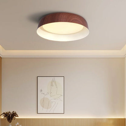 Curved Wood-Grain LED Flush Mount Ceiling Light