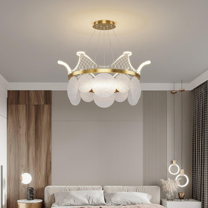 Dimmable Shell Glass Crown Chandelier with Adjustable Color Temperatures