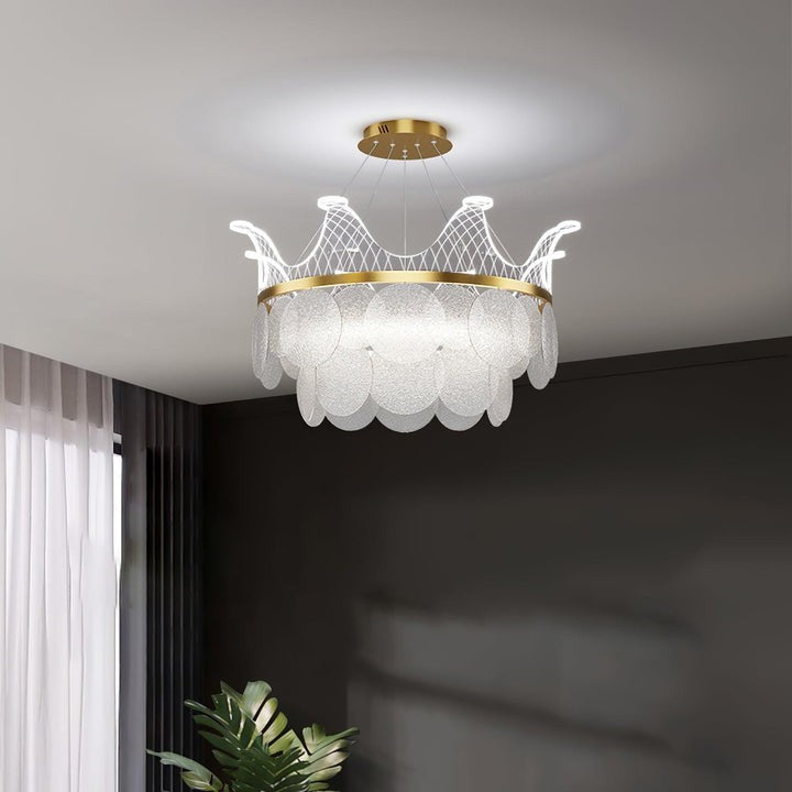 Dimmable Shell Glass Crown Chandelier with Adjustable Color Temperatures
