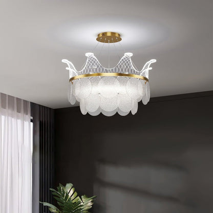 Dimmable Shell Glass Crown Chandelier with Adjustable Color Temperatures