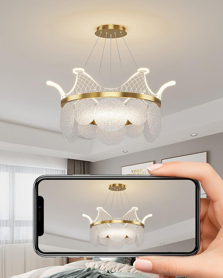 Dimmable Shell Glass Crown Chandelier with Adjustable Color Temperatures