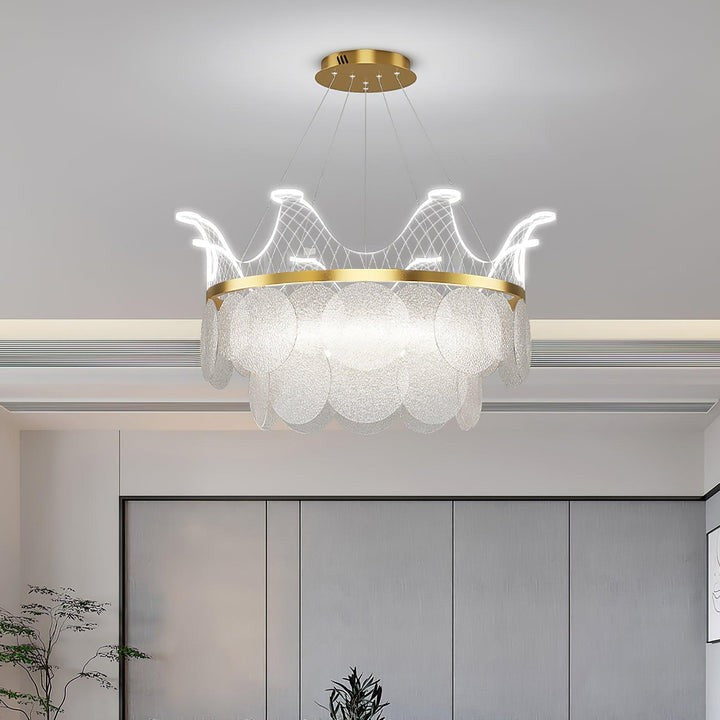 Dimmable Shell Glass Crown Chandelier with Adjustable Color Temperatures