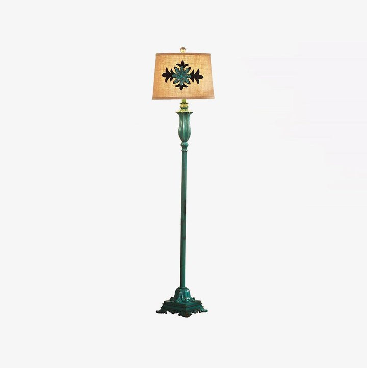 Distressed Resin Floor Lamp with Taupe Bell Shade