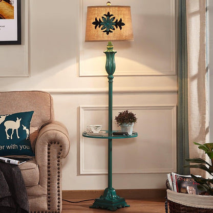 Distressed Resin Floor Lamp with Taupe Bell Shade