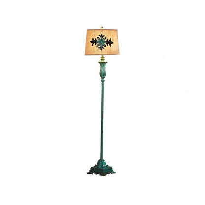 Distressed Resin Floor Lamp with Taupe Bell Shade