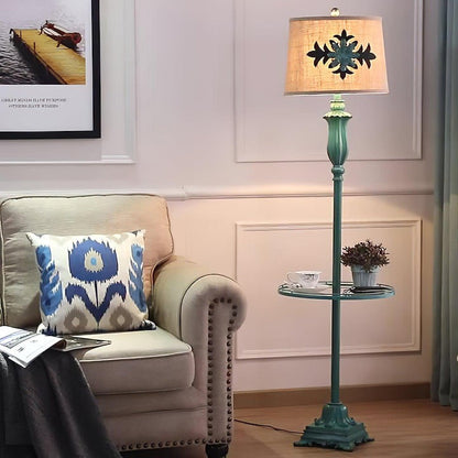 Distressed Resin Floor Lamp with Taupe Bell Shade