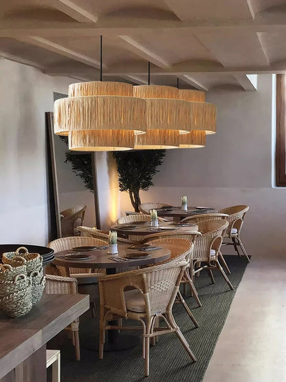 Eco-Friendly Raffia Straw Pendant Light