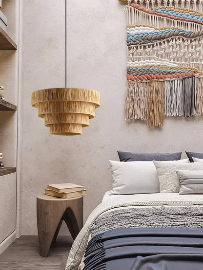 Eco-Friendly Raffia Straw Pendant Light