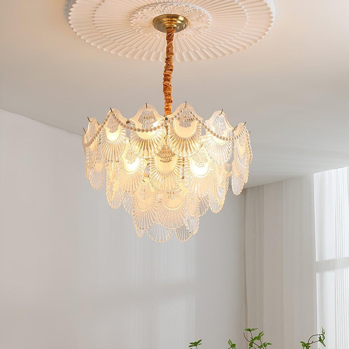 Elegant Pearl Glass Shell Ceiling Chandelier