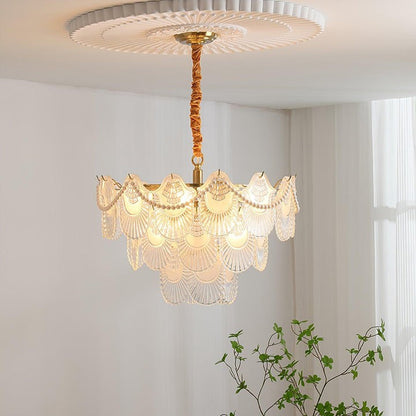 Elegant Pearl Glass Shell Ceiling Chandelier
