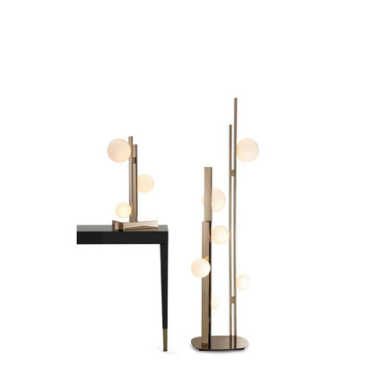 Faux Copper LED Floor Lamp with Three White Globe Shades