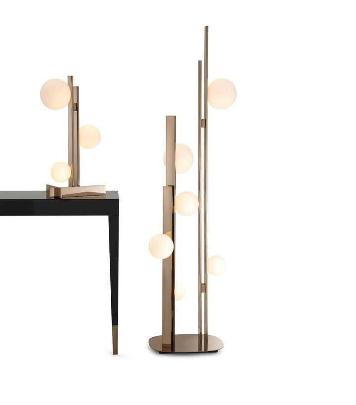 Faux Copper LED Floor Lamp with Three White Globe Shades