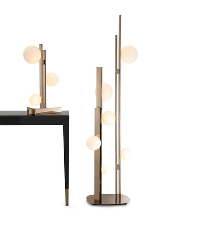Faux Copper LED Floor Lamp with Three White Globe Shades