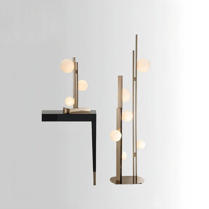 Faux Copper LED Floor Lamp with Three White Globe Shades