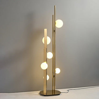 Faux Copper LED Floor Lamp with Three White Globe Shades